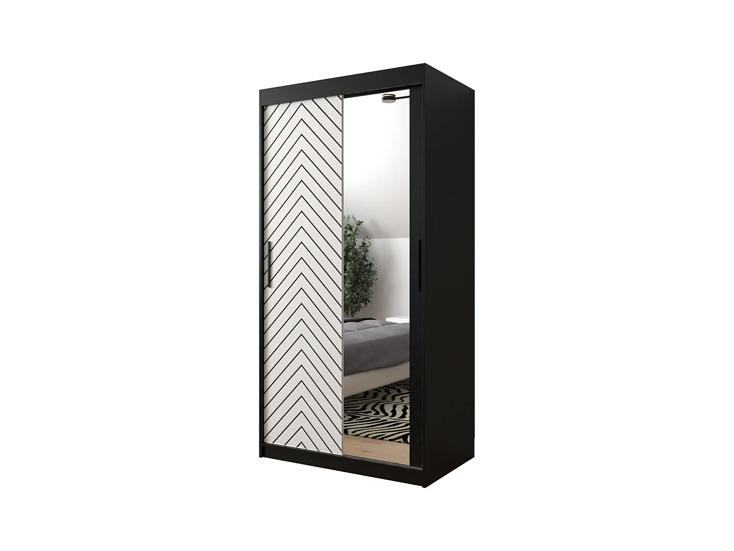 Schwebetürenschrank Jodełka 2 200/100/62 2-Türig (Schwarz/Weiß)