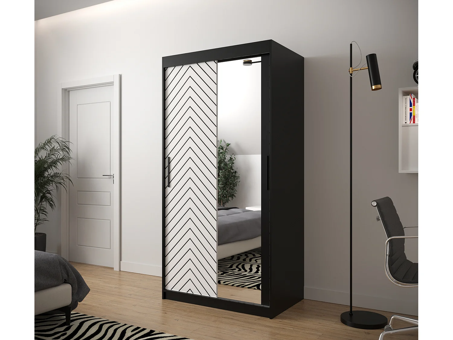 Schuifdeurkast Jodełka 2 200/100/62 2 deuren (Zwart/Wit)