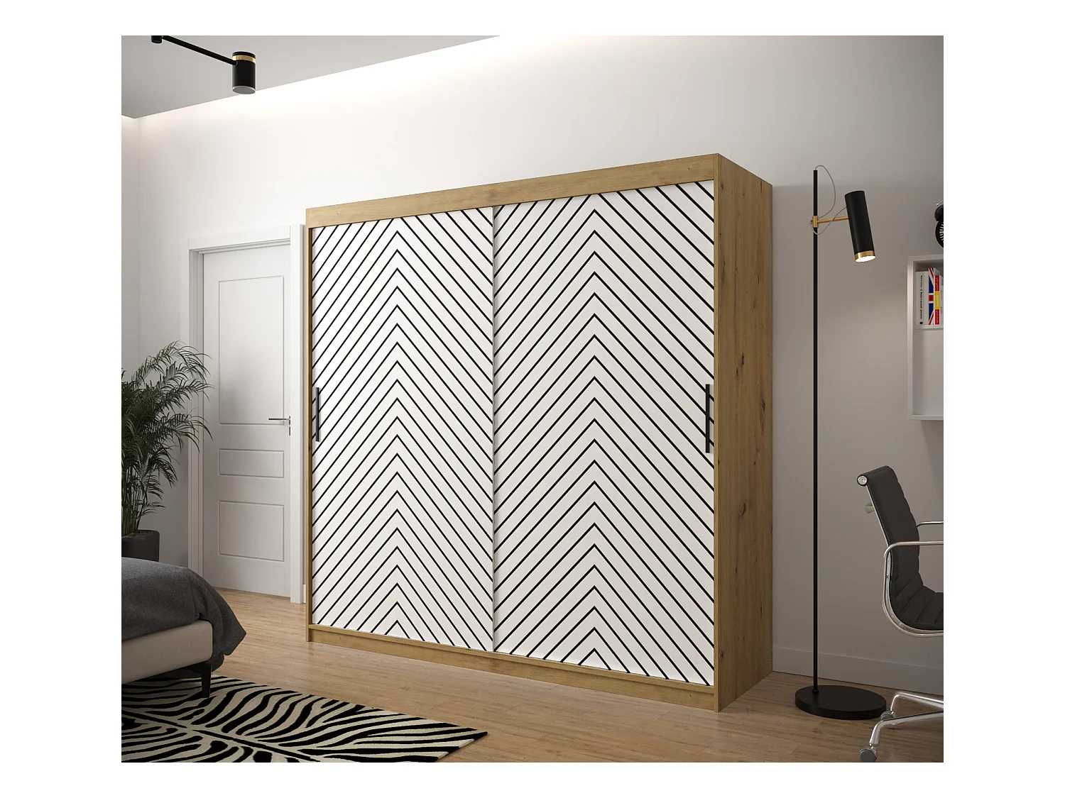 Armoire à portes coulissantes Jodełka 1 200/200/62 2 portes (Artisan/Blanc)