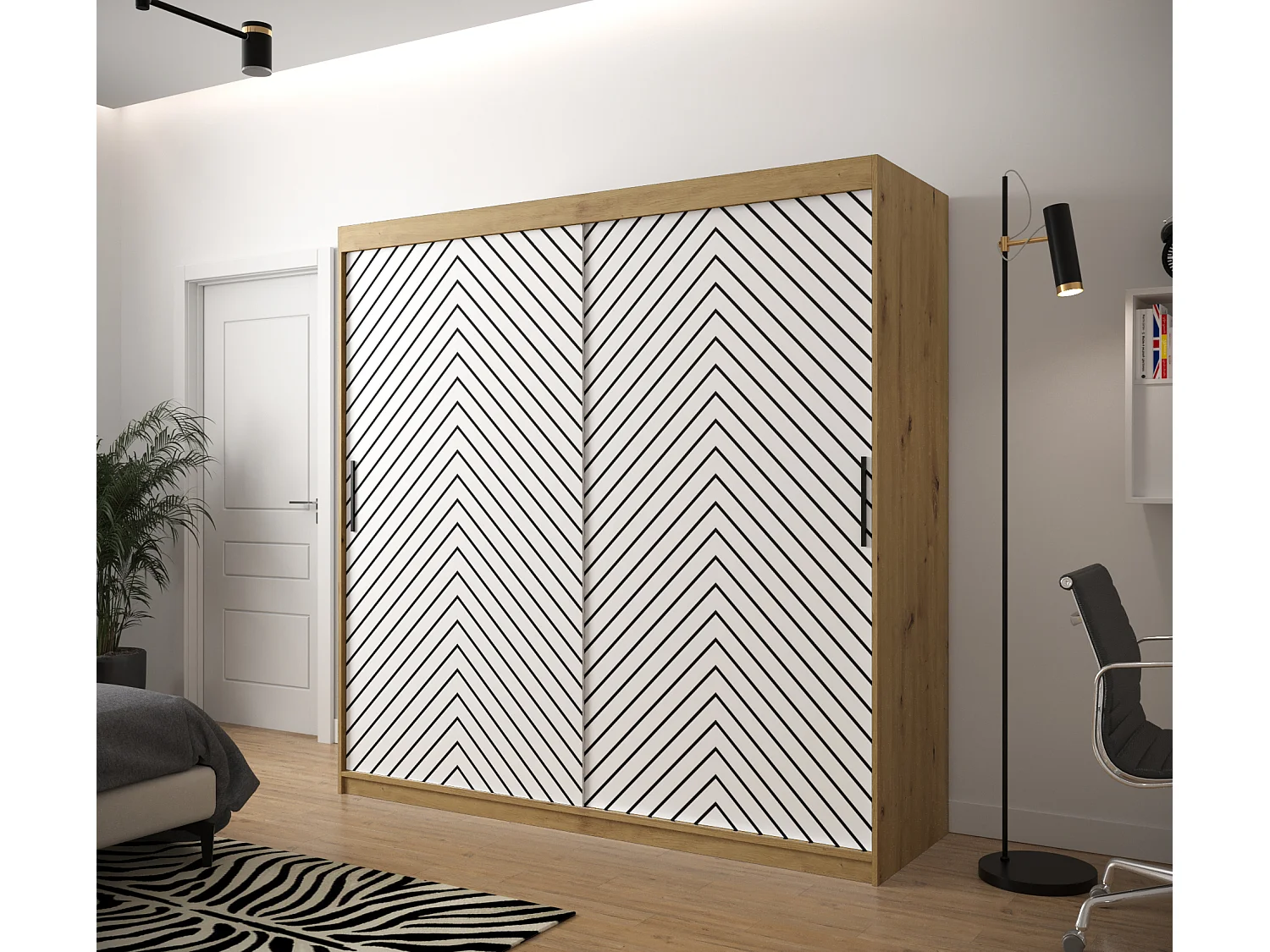 Armoire à portes coulissantes Jodełka 1 200/200/62 2 portes (Artisan/Blanc)