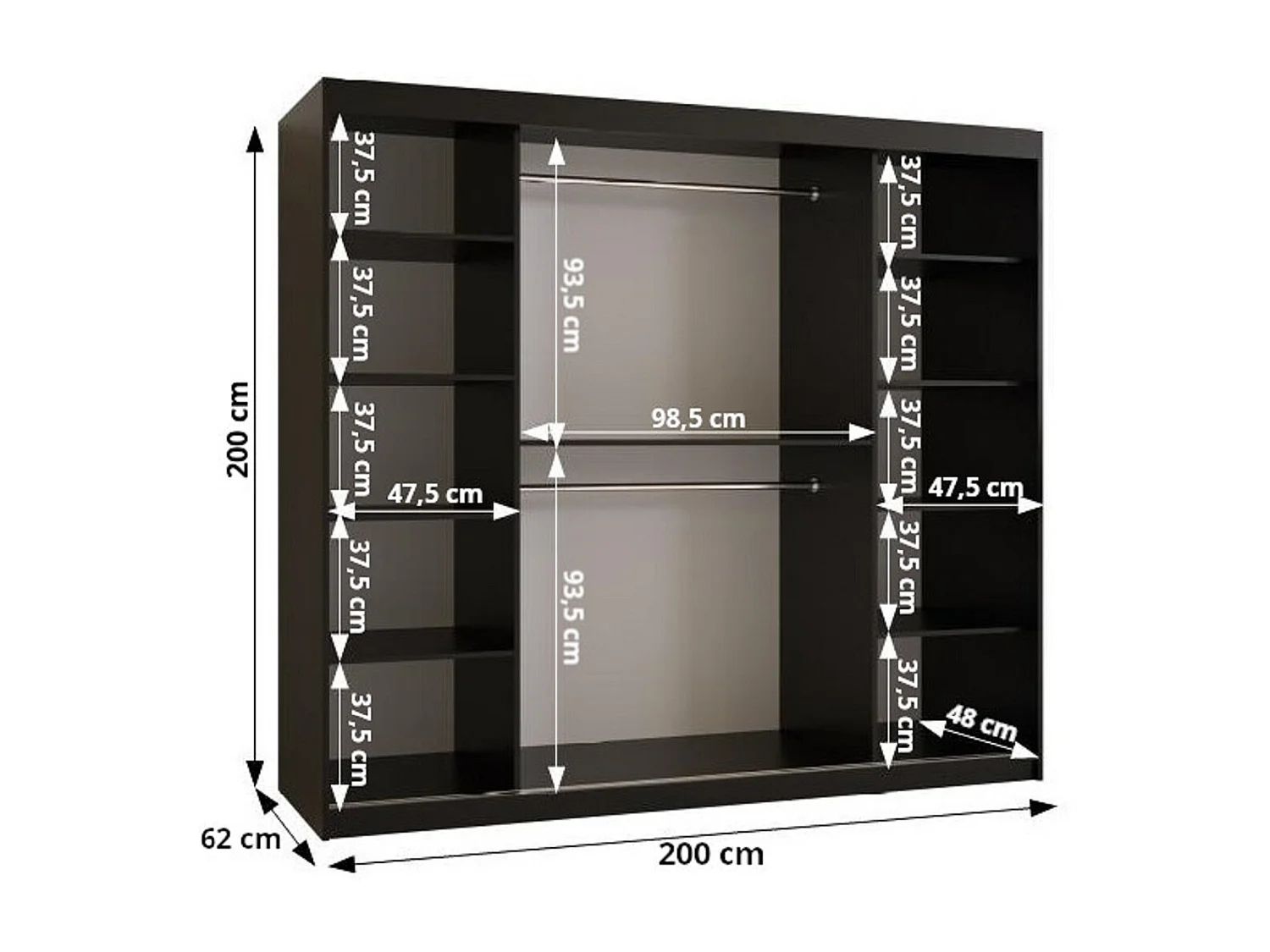 Armoire à portes coulissantes Jodełka 1 200/200/62 2 portes (Artisan/Blanc)