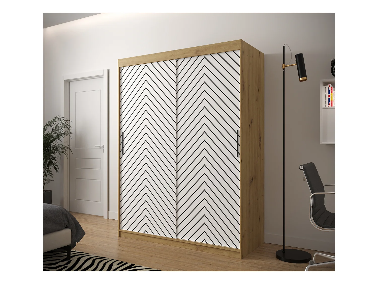 Armoire à portes coulissantes Jodełka 1 200/150/62 2 portes (Artisan/Blanc)