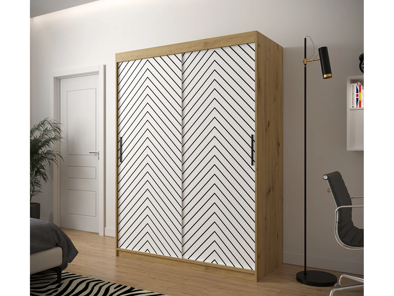 Armoire à portes coulissantes Jodełka 1 200/150/62 2 portes (Artisan/Blanc)