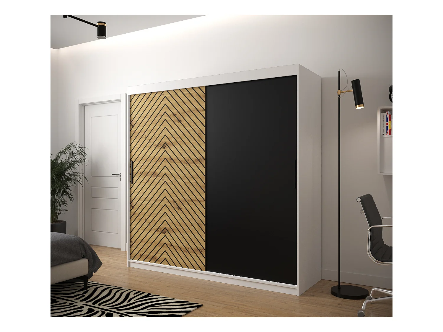 Armoire à portes coulissantes Jodełka 200/200/62 2 portes (Blanc/Artisan)