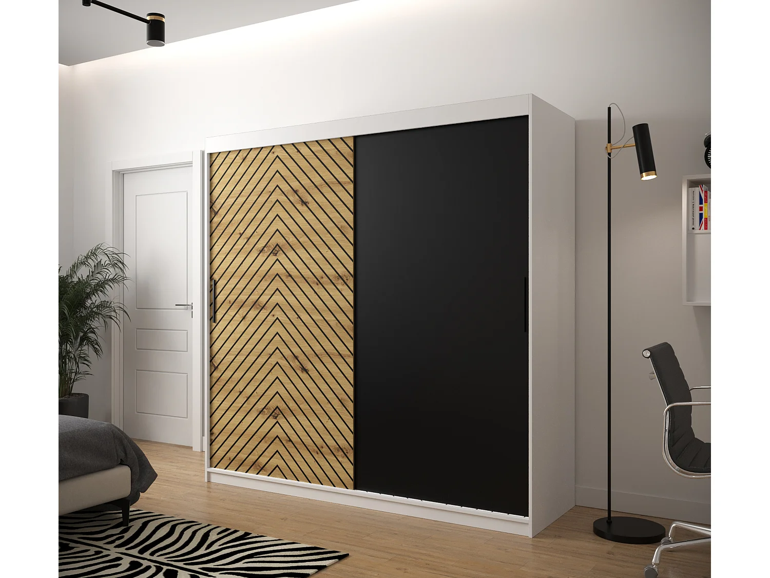 Armoire à portes coulissantes Jodełka 200/200/62 2 portes (Blanc/Artisan)