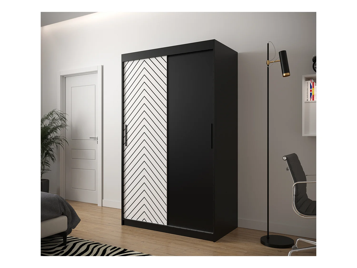 Armoire à portes coulissantes Jodełka 200/120/62 2 portes (Noir/Blanc)