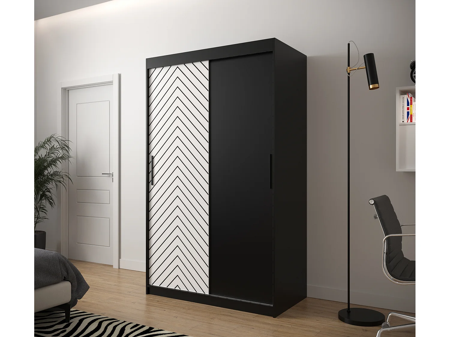 Armoire à portes coulissantes Jodełka 200/120/62 2 portes (Noir/Blanc)