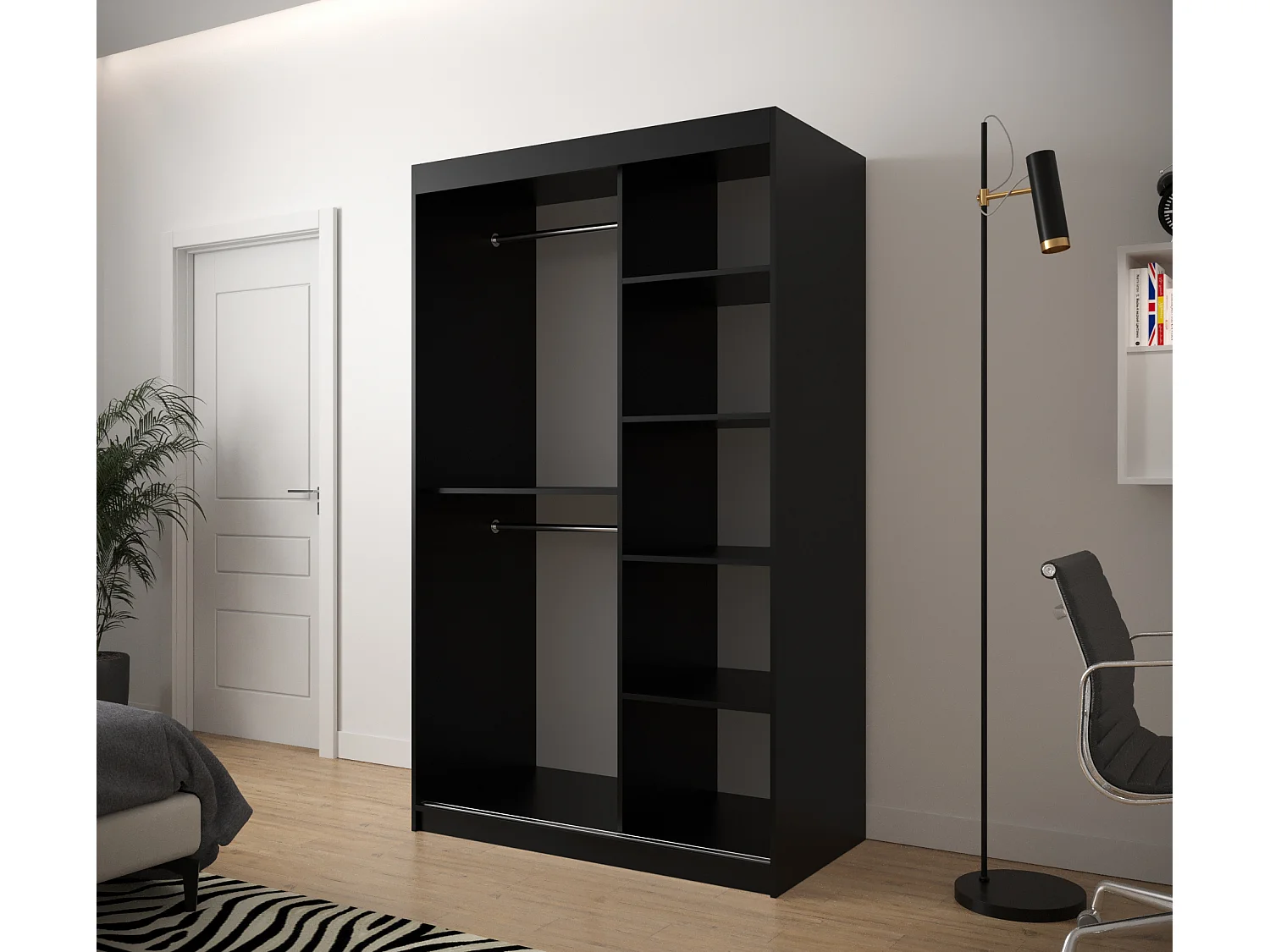 Armoire à portes coulissantes Jodełka 200/120/62 2 portes (Noir/Blanc)