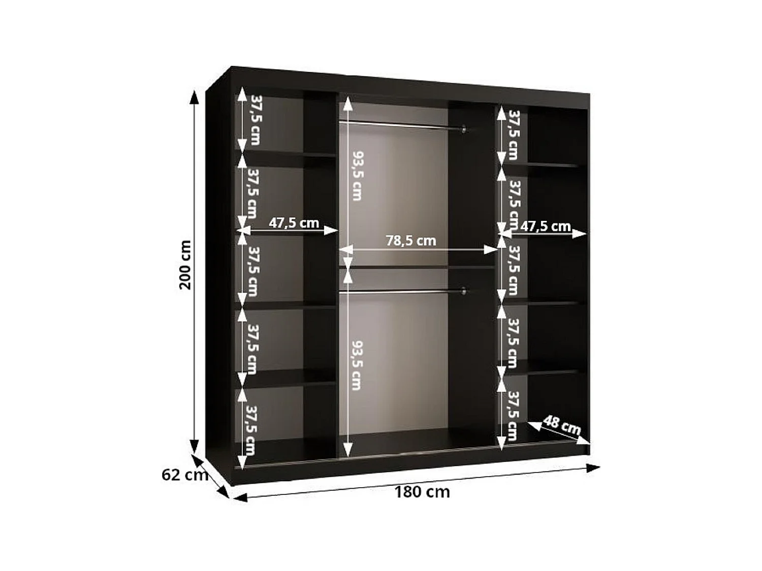 Schwebetürenschrank Jodełka 200/180/62 2-Türig (Weiß/Artisan)