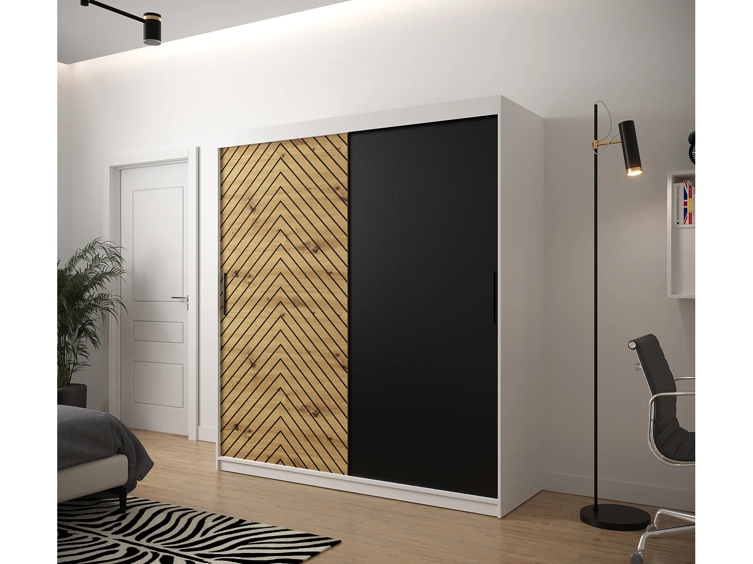 Armoire à portes coulissantes Jodełka 200/180/62 2 portes (Blanc/Artisan)