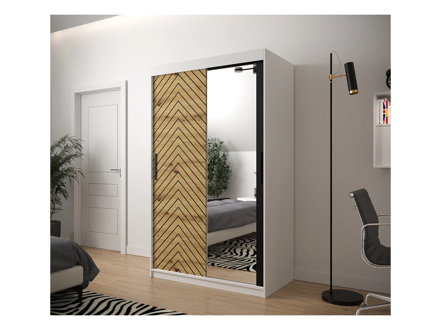 Armoire à portes coulissantes Jodełka 2 200/120/62 2 portes (Blanc/Artisan)