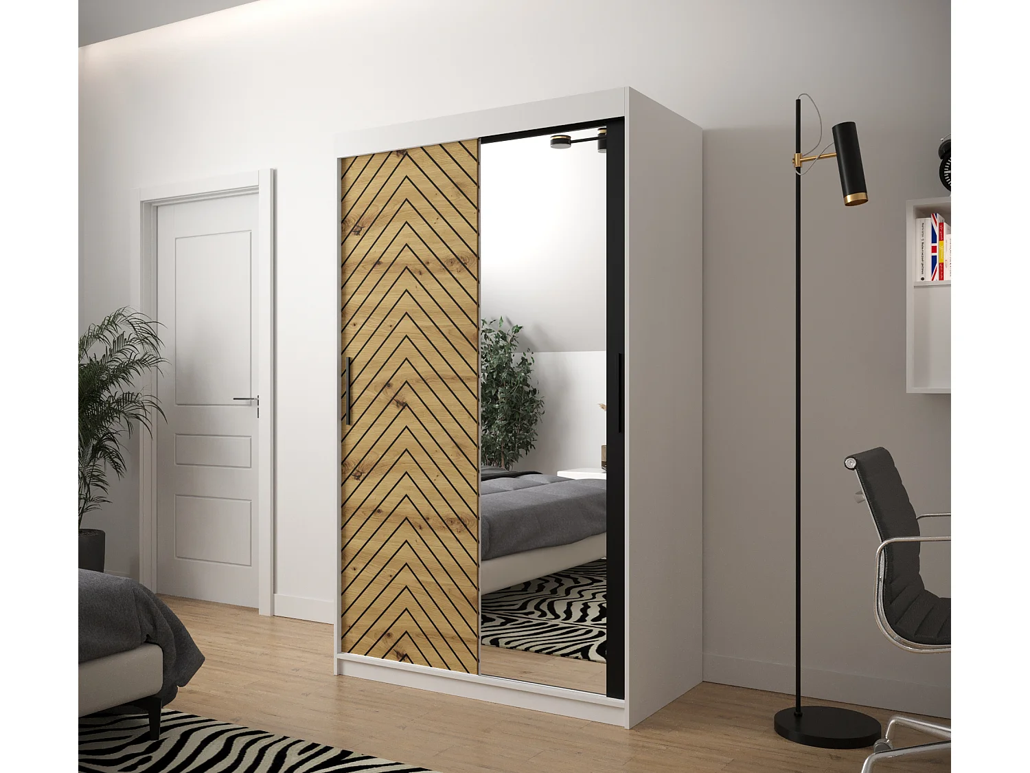 Schuifdeurkast Jodełka 2 200/120/62 2 deuren (Wit/Artisan)