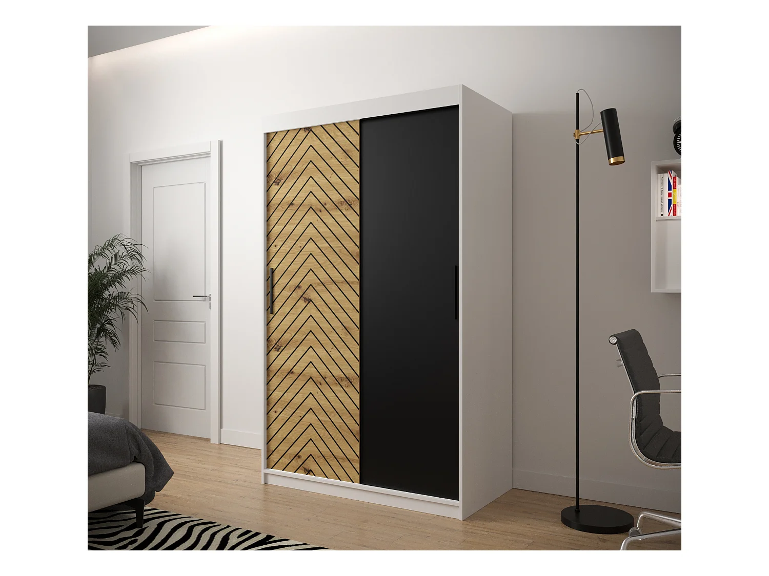 Schwebetürenschrank Jodełka 200/120/62 2-Türig (Weiß/Artisan)