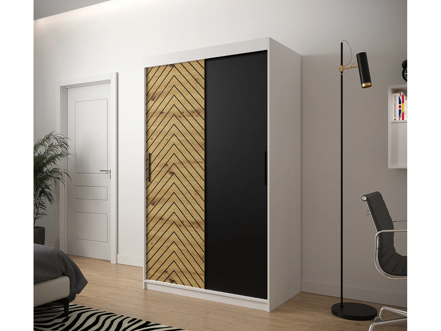 Schwebetürenschrank Jodełka 200/120/62 2-Türig (Weiß/Artisan)