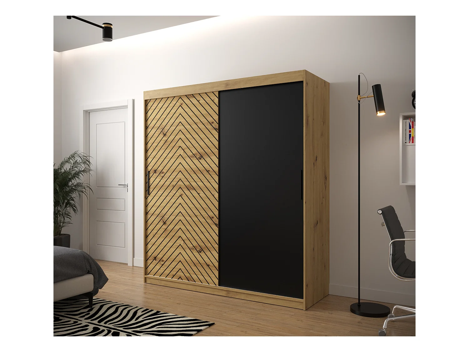 Schwebetürenschrank Jodełka 200/180/62 2-Türig (Artisan)