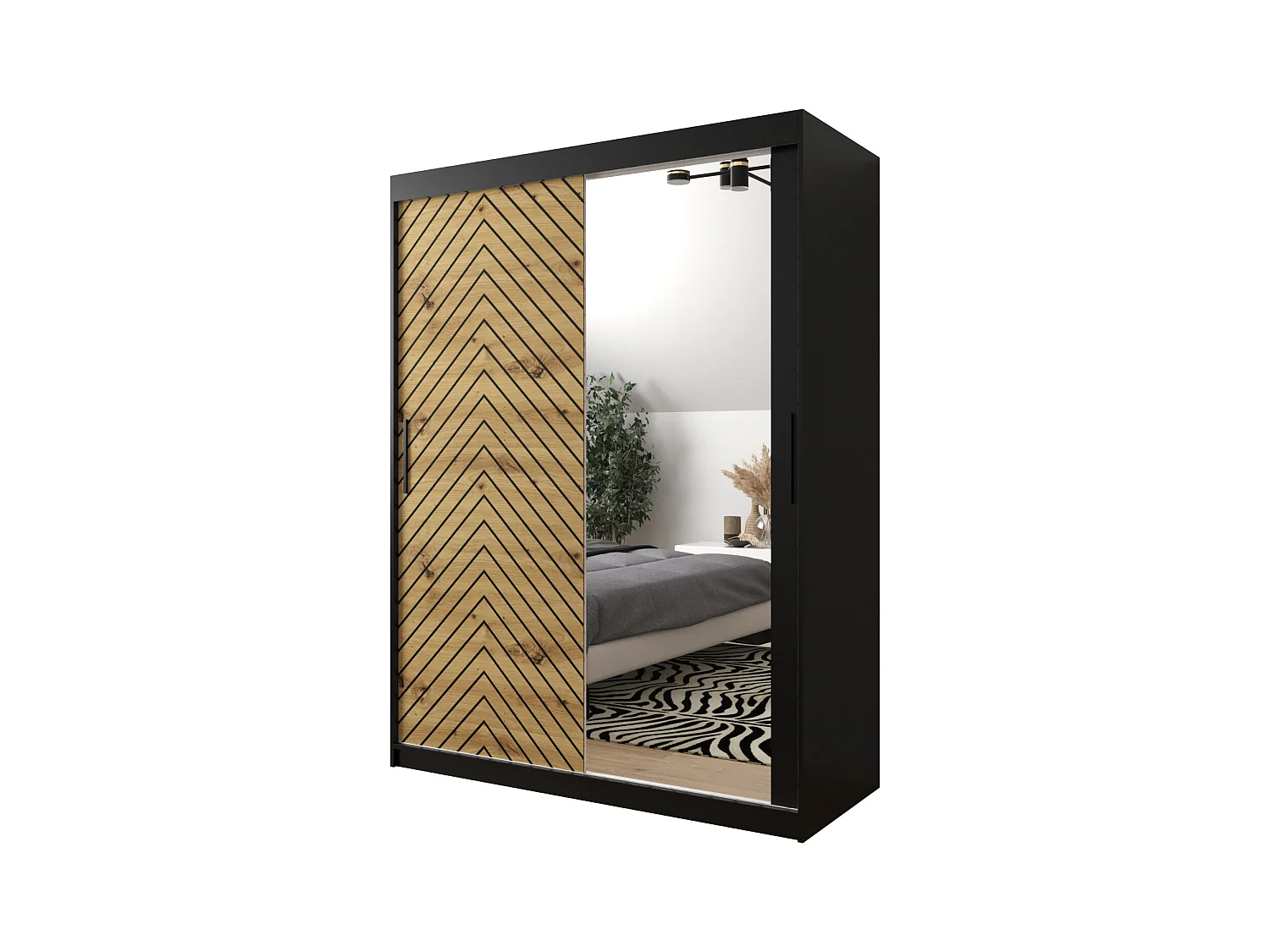Armoire à portes coulissantes Jodełka 2 200/150/62 2 portes (Noir/Artisan)