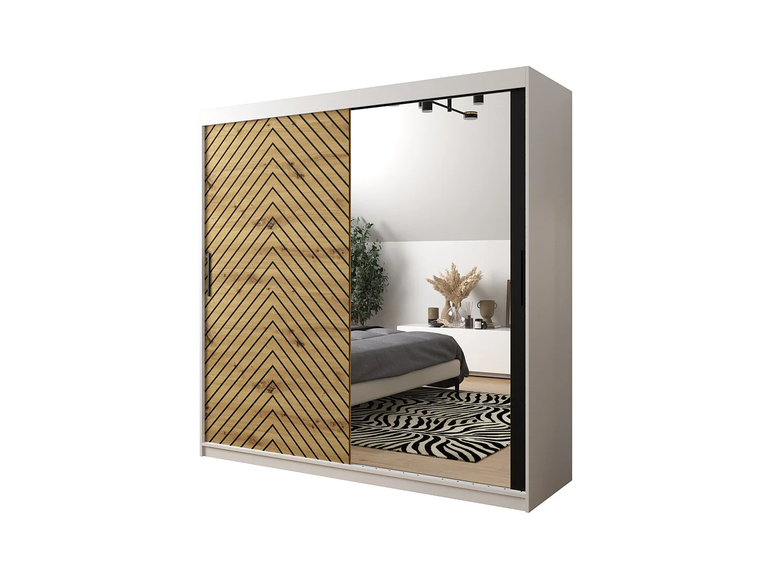 Armoire à portes coulissantes Jodełka 2 200/200/62 2 portes (Blanc/Artisan)