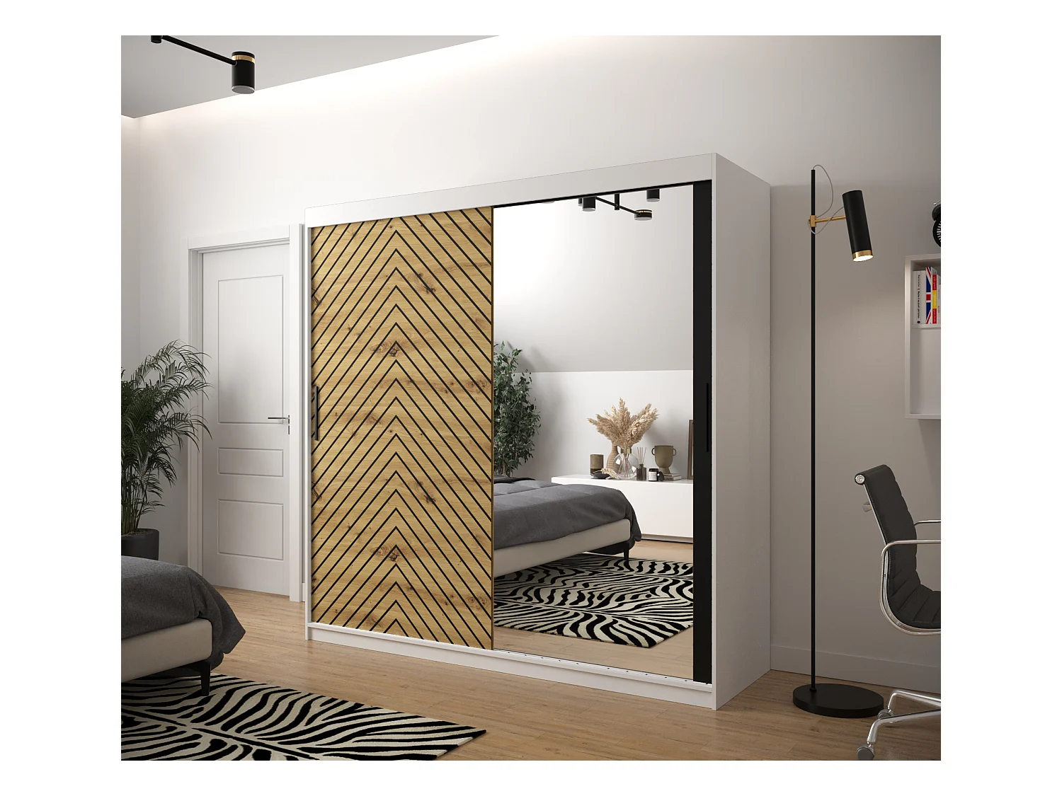 Armoire à portes coulissantes Jodełka 2 200/200/62 2 portes (Blanc/Artisan)