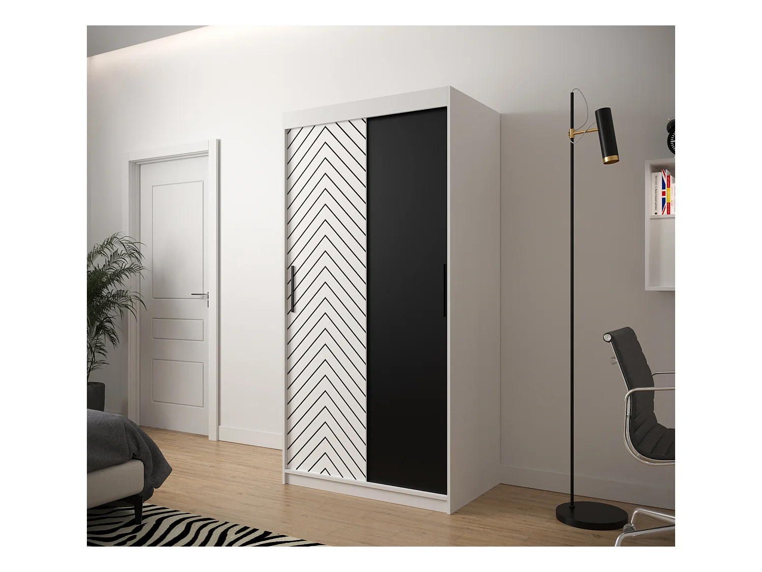 Armoire à portes coulissantes Jodełka 200/100/62 2 portes (Blanc)