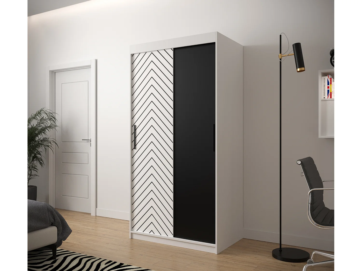 Armoire à portes coulissantes Jodełka 200/100/62 2 portes (Blanc)