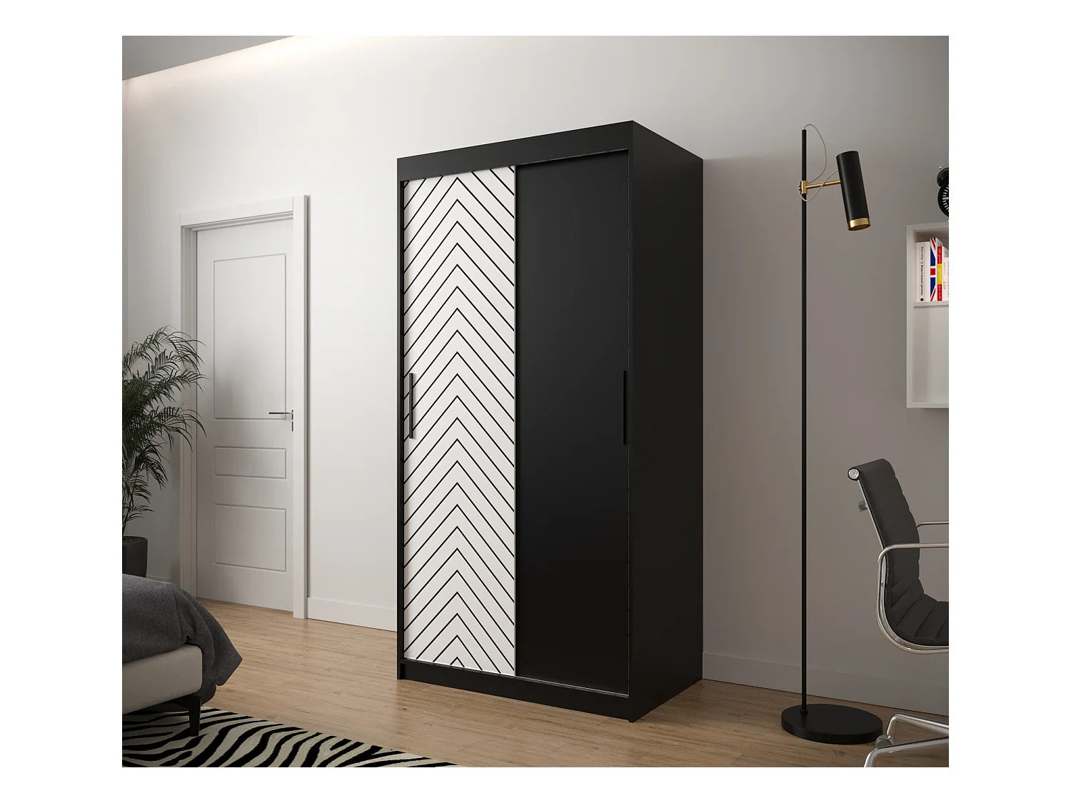 Armoire à portes coulissantes Jodełka 200/100/62 2 portes (Noir/Blanc)