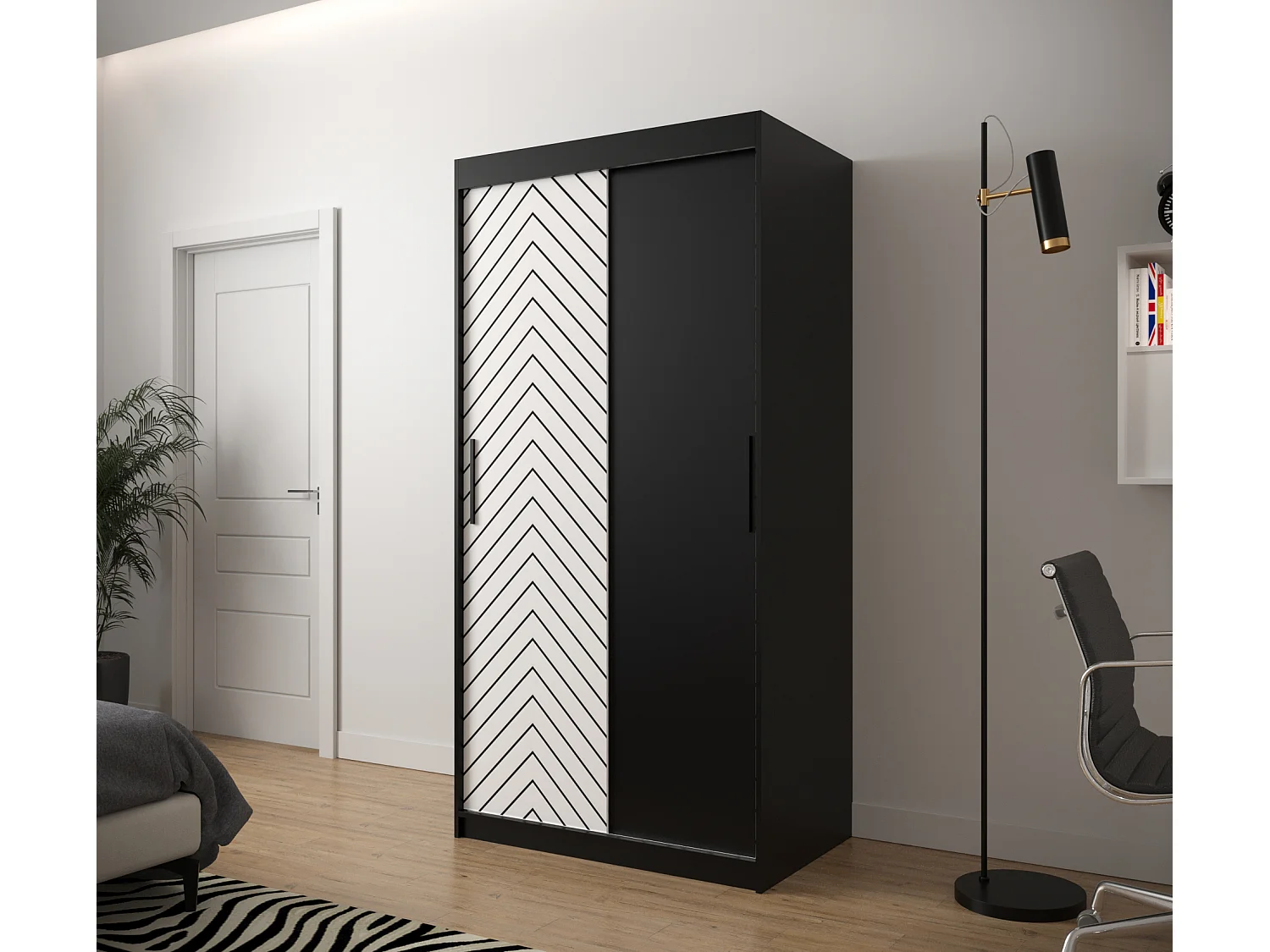 Armoire à portes coulissantes Jodełka 200/100/62 2 portes (Noir/Blanc)