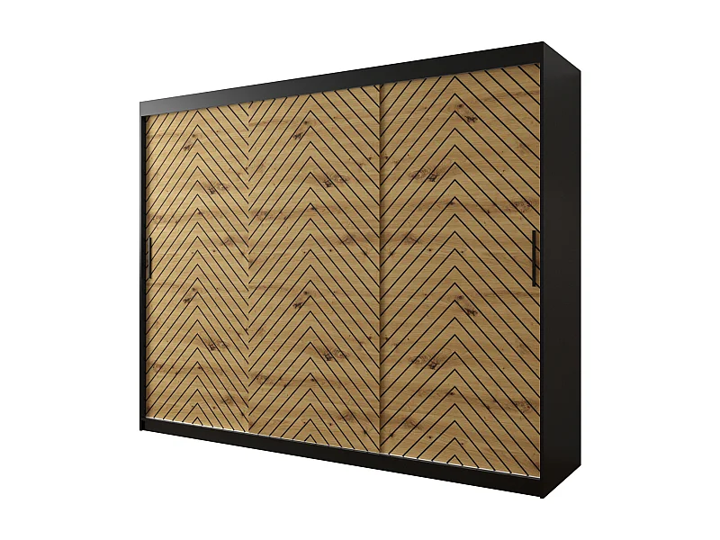 Armoire à portes coulissantes Jodełka 1 200/250/62 3 portes (Noir/Artisan)