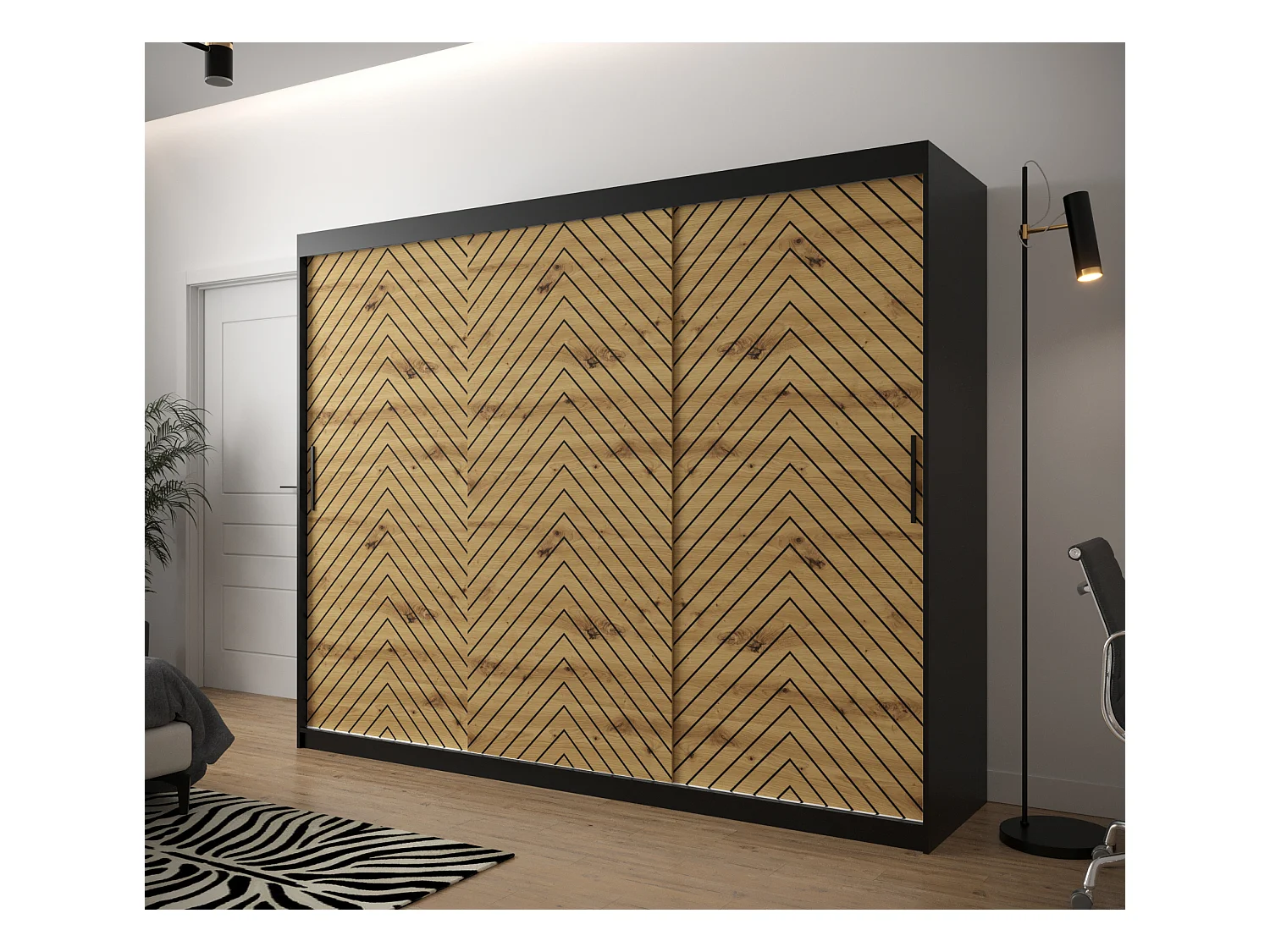 Armoire à portes coulissantes Jodełka 1 200/250/62 3 portes (Noir/Artisan)