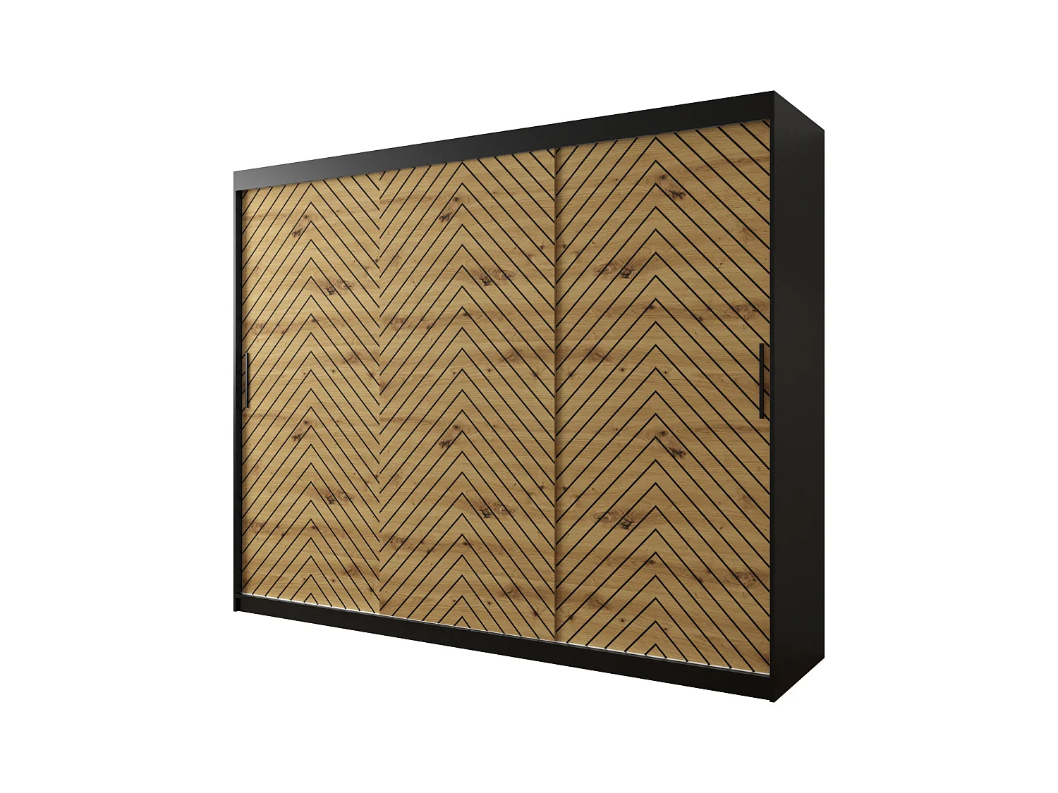 Armoire à portes coulissantes Jodełka 1 200/250/62 3 portes (Noir/Artisan)