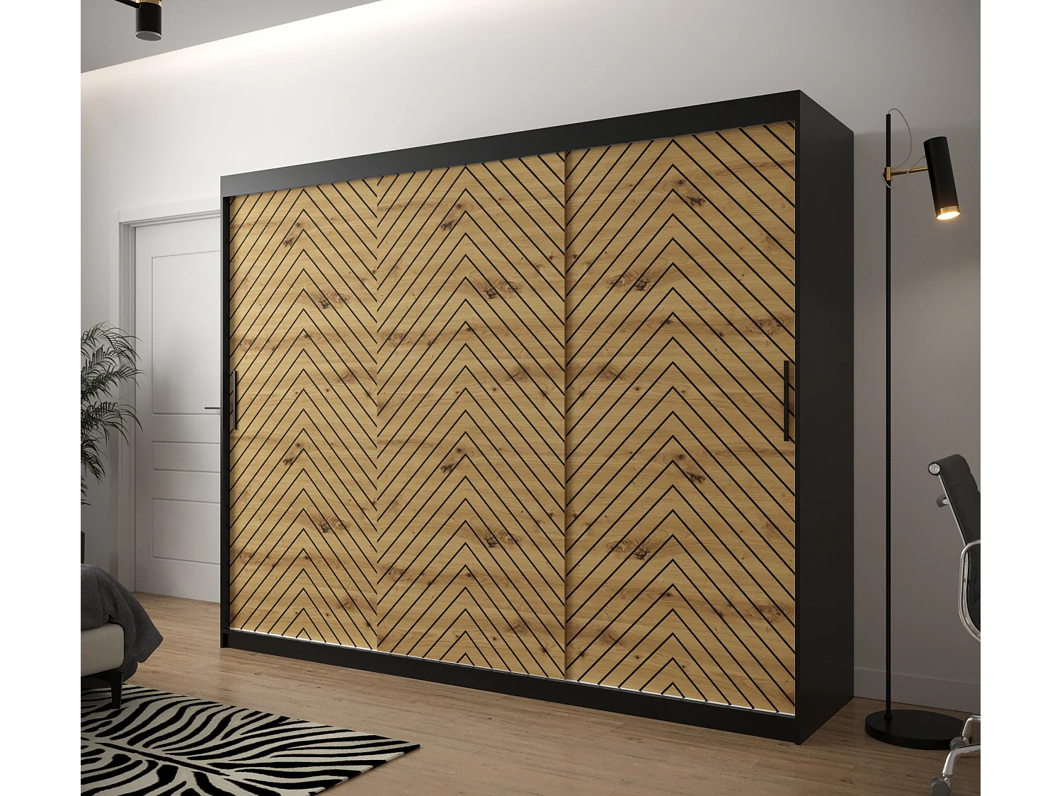 Armoire à portes coulissantes Jodełka 1 200/250/62 3 portes (Noir/Artisan)