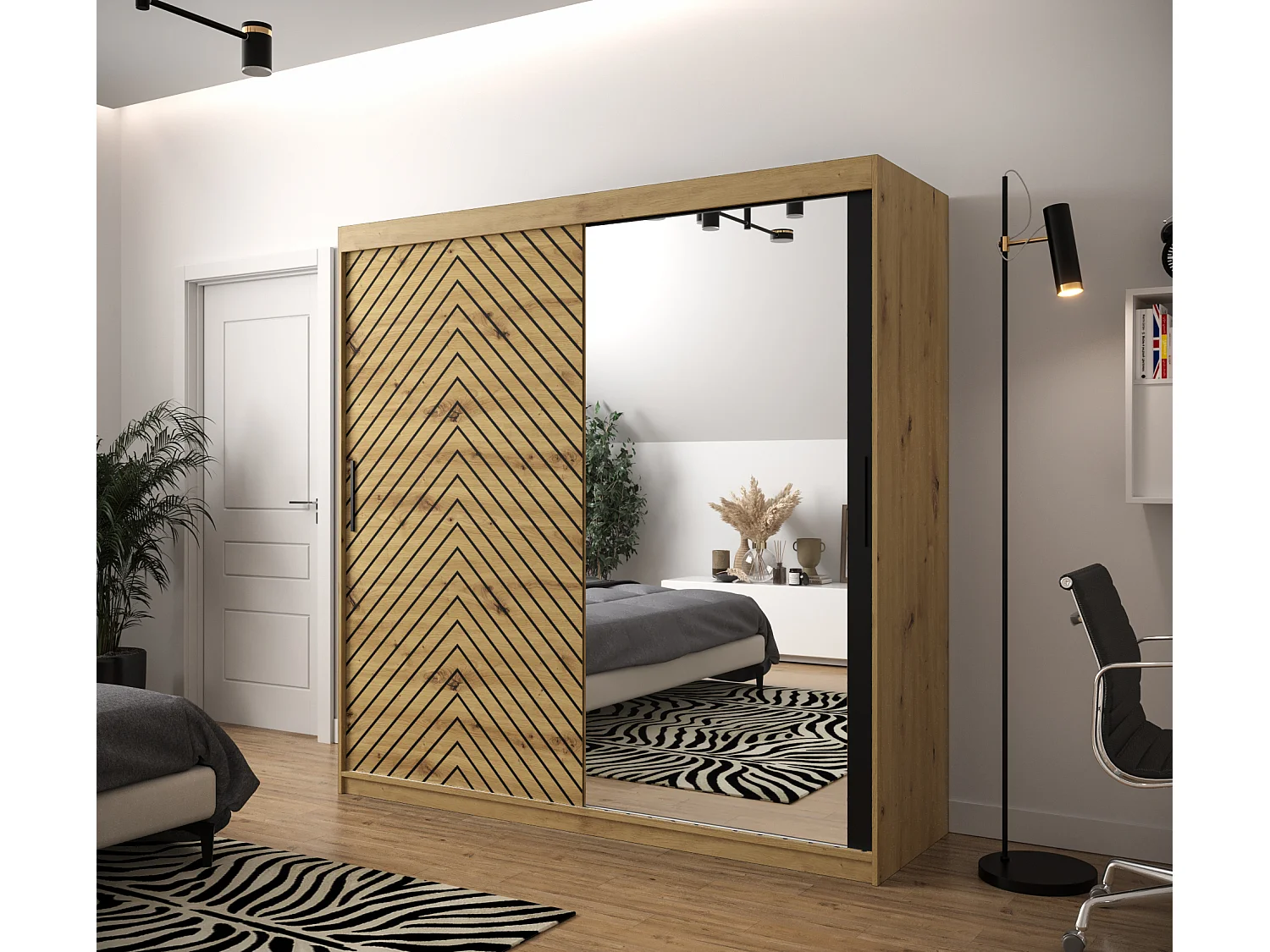 Schwebetürenschrank Jodełka 2 200/200/62 2-Türig (Artisan)