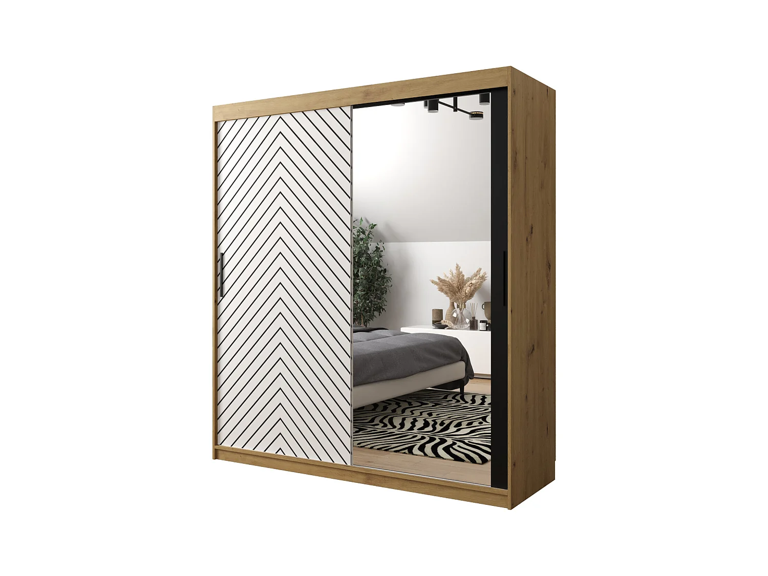 Schwebetürenschrank Jodełka 2 200/180/62 2-Türig (Artisan/Weiß)