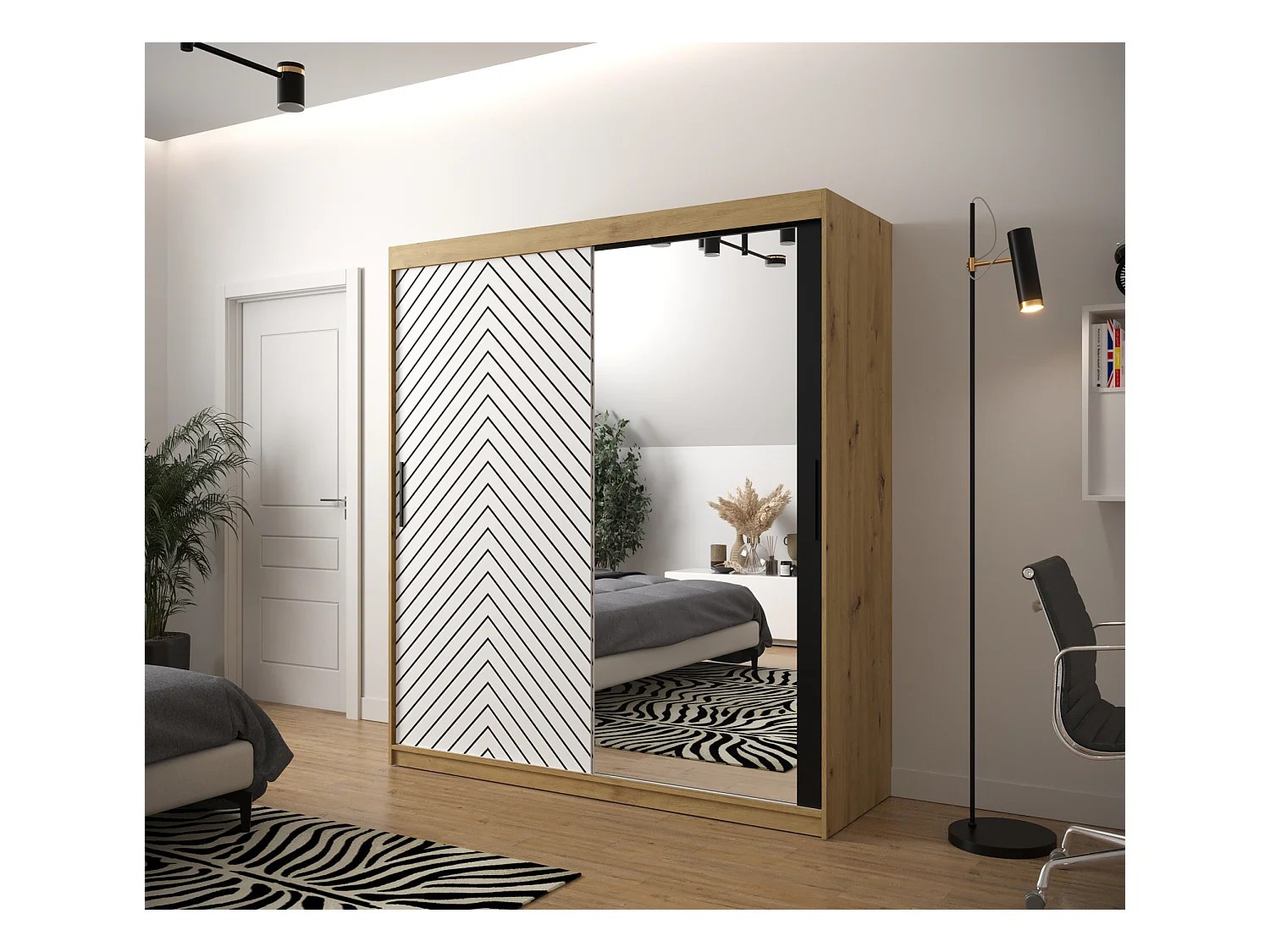 Armoire à portes coulissantes Jodełka 2 200/180/62 2 portes (Artisan/Blanc)