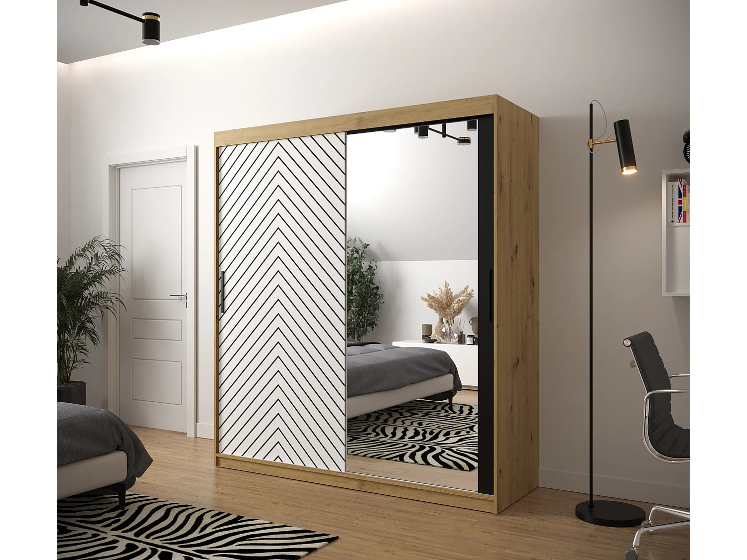 Armoire à portes coulissantes Jodełka 2 200/180/62 2 portes (Artisan/Blanc)