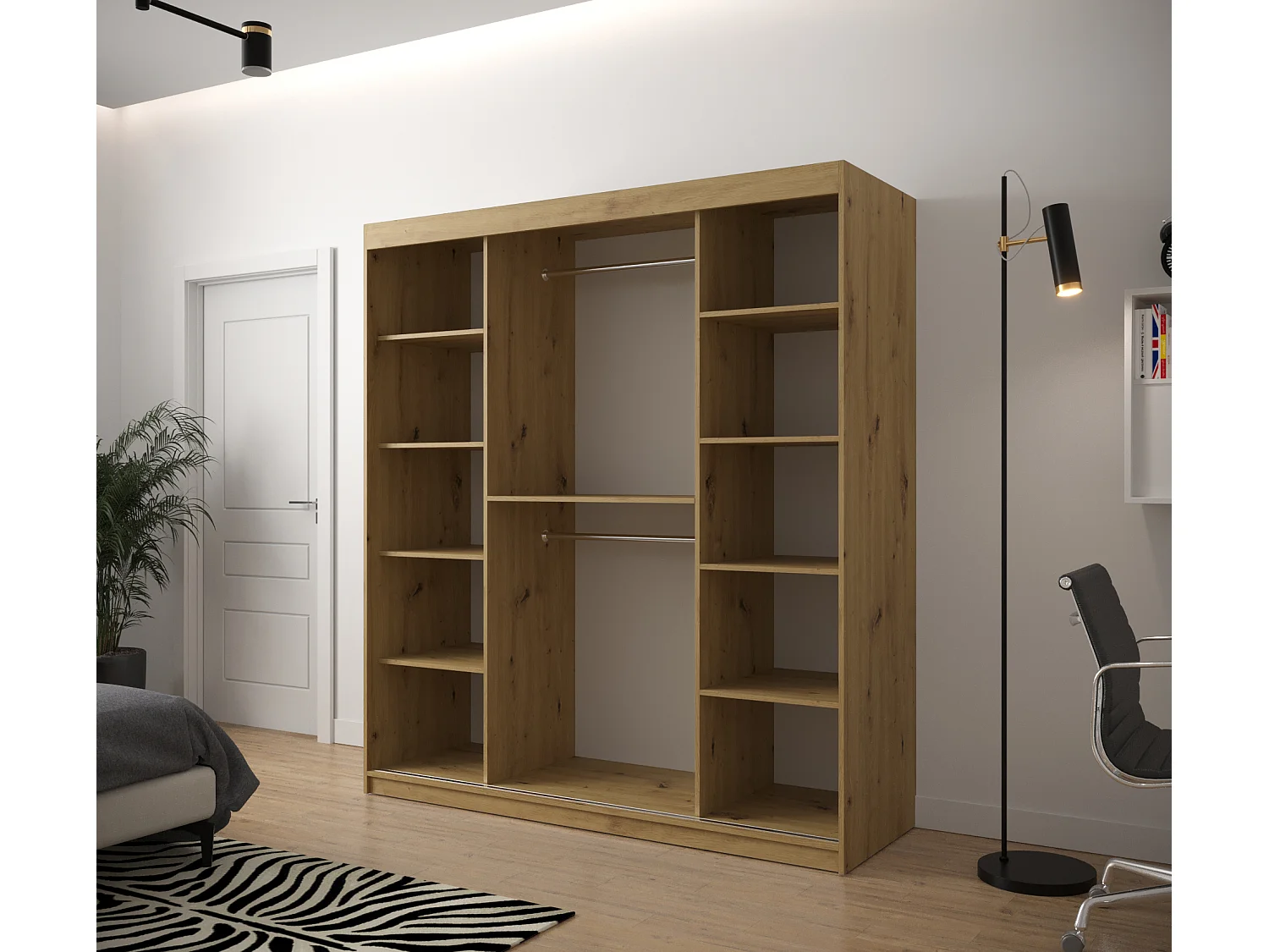 Armoire à portes coulissantes Jodełka 2 200/180/62 2 portes (Artisan/Blanc)