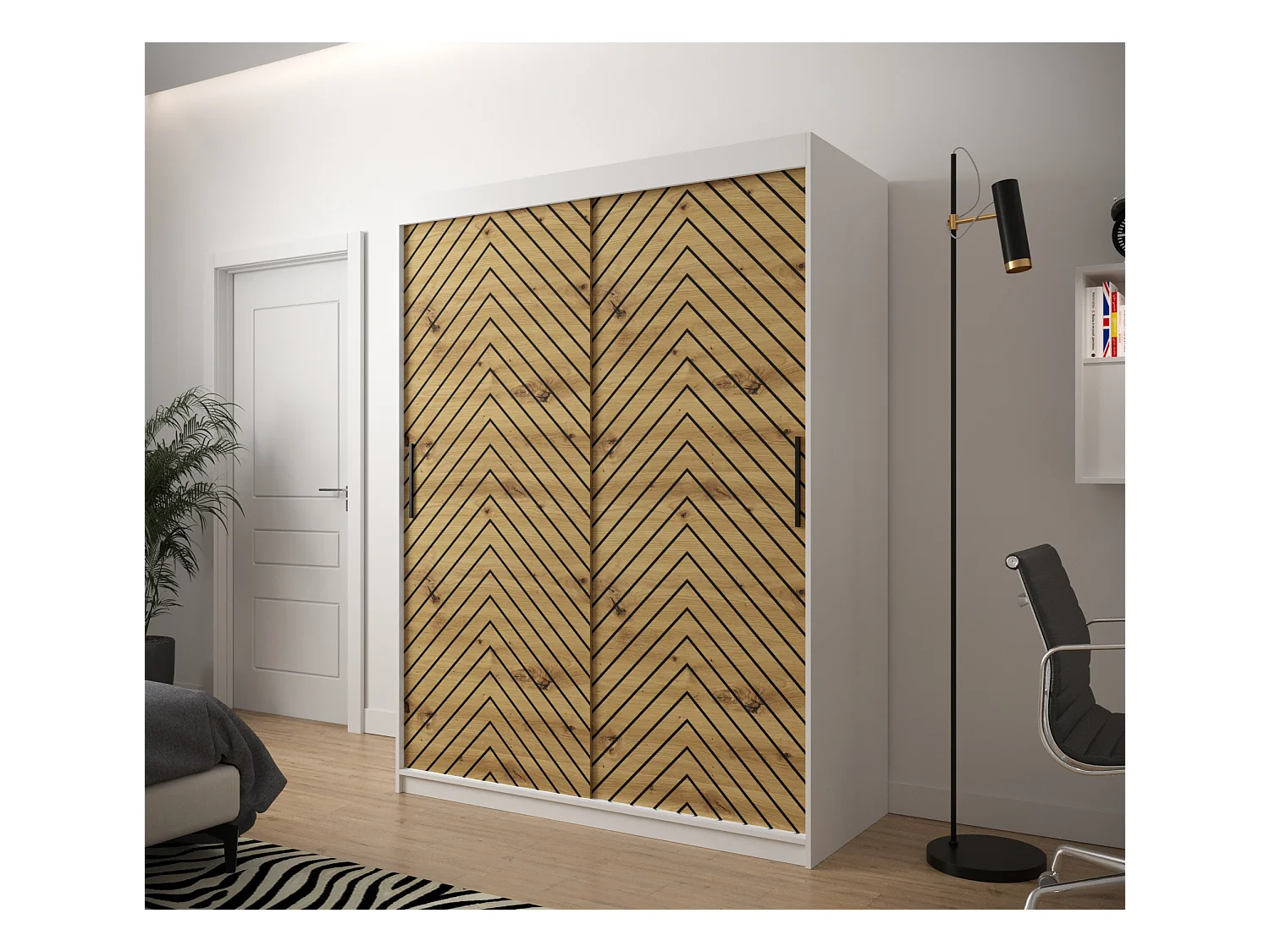 Armoire à portes coulissantes Jodełka 1 200/150/62 2 portes (Blanc/Artisan)