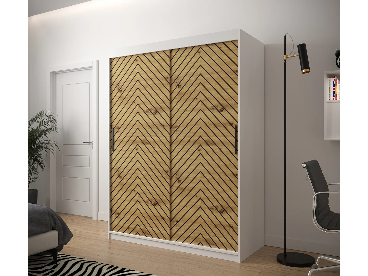 Schwebetürenschrank Jodełka 1 200/150/62 2-Türig (Weiß/Artisan)