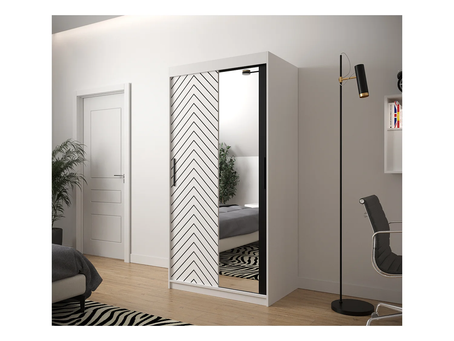 Armoire à portes coulissantes Jodełka 2 200/100/62 2 portes (Blanc)