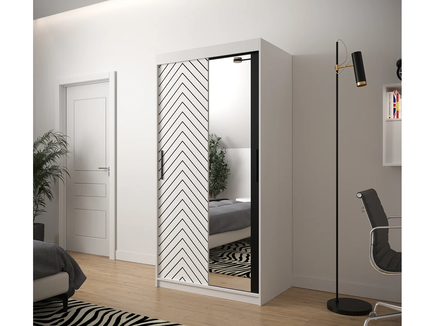 Schuifdeurkast Jodełka 2 200/100/62 2 deuren (Wit)