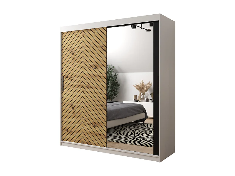 Armoire à portes coulissantes Jodełka 2 200/180/62 2 portes (Blanc/Artisan)