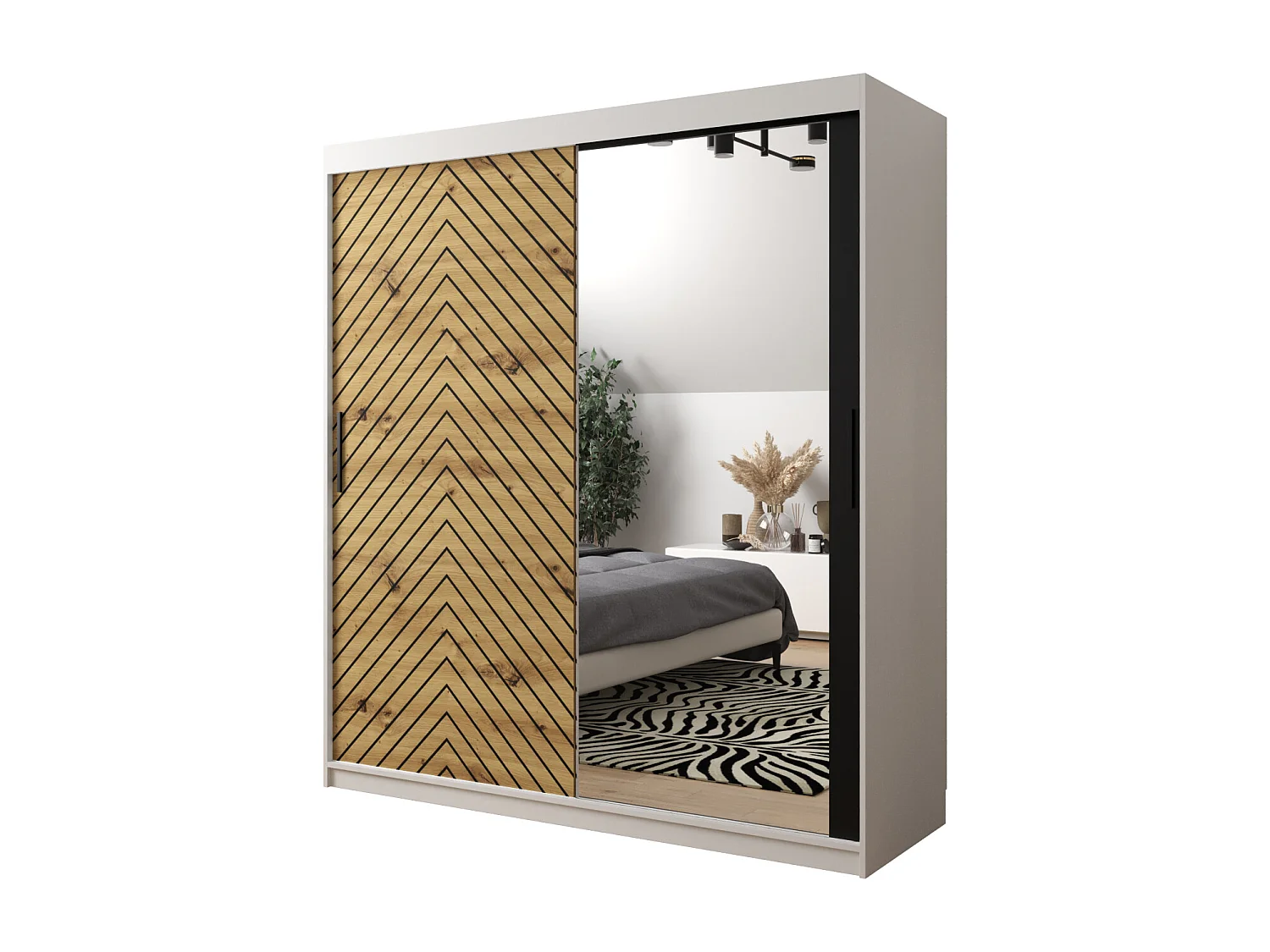 Armoire à portes coulissantes Jodełka 2 200/180/62 2 portes (Blanc/Artisan)