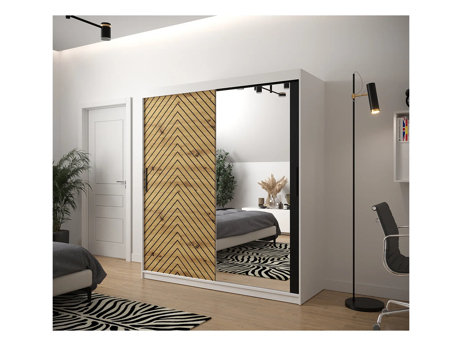 Armoire à portes coulissantes Jodełka 2 200/180/62 2 portes (Blanc/Artisan)