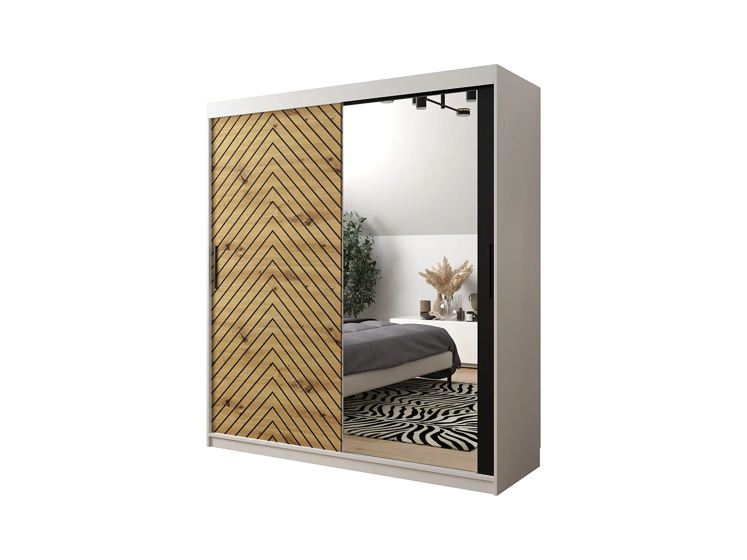 Schwebetürenschrank Jodełka 2 200/180/62 2-Türig (Weiß/Artisan)