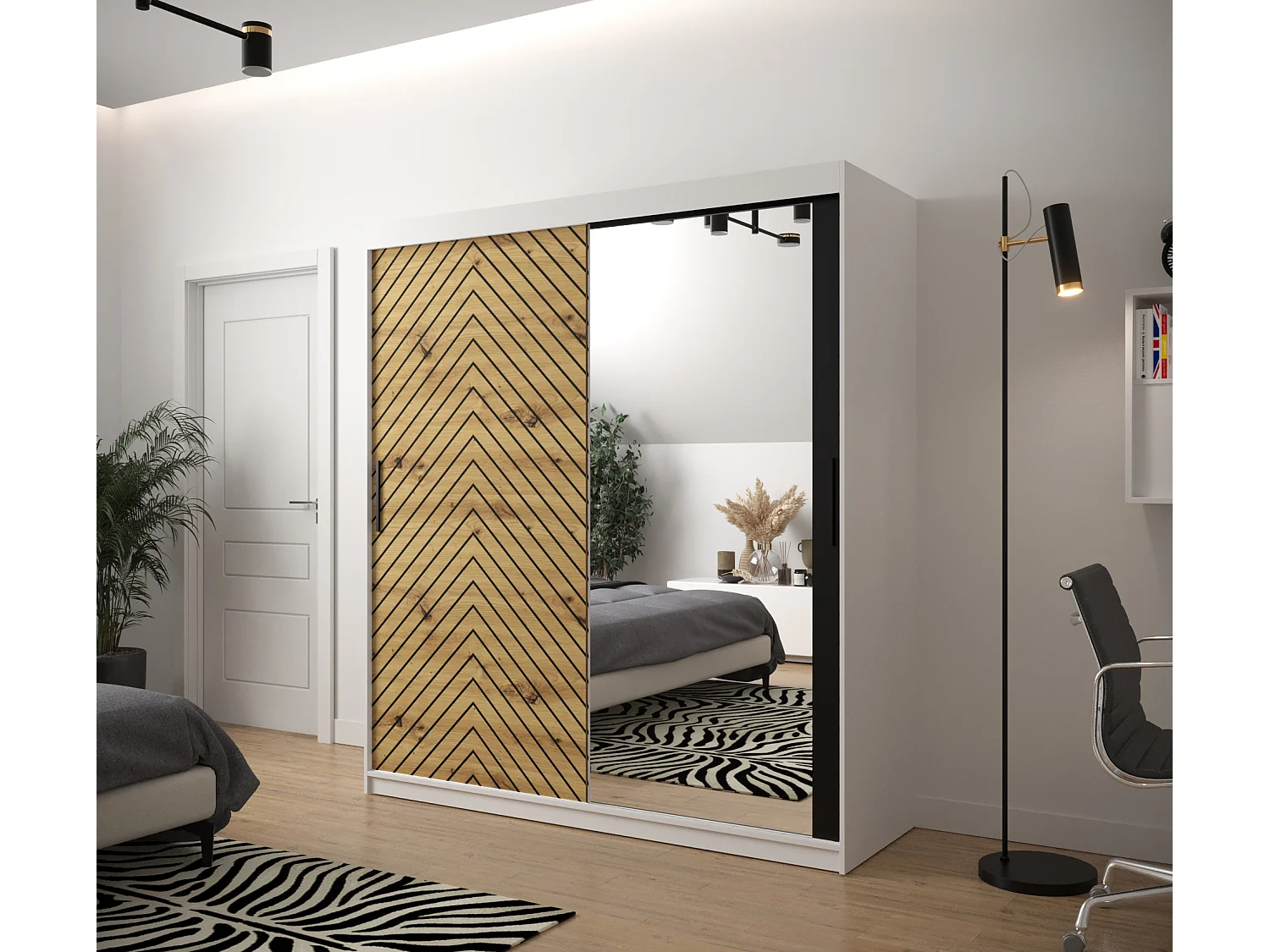 Armoire à portes coulissantes Jodełka 2 200/180/62 2 portes (Blanc/Artisan)