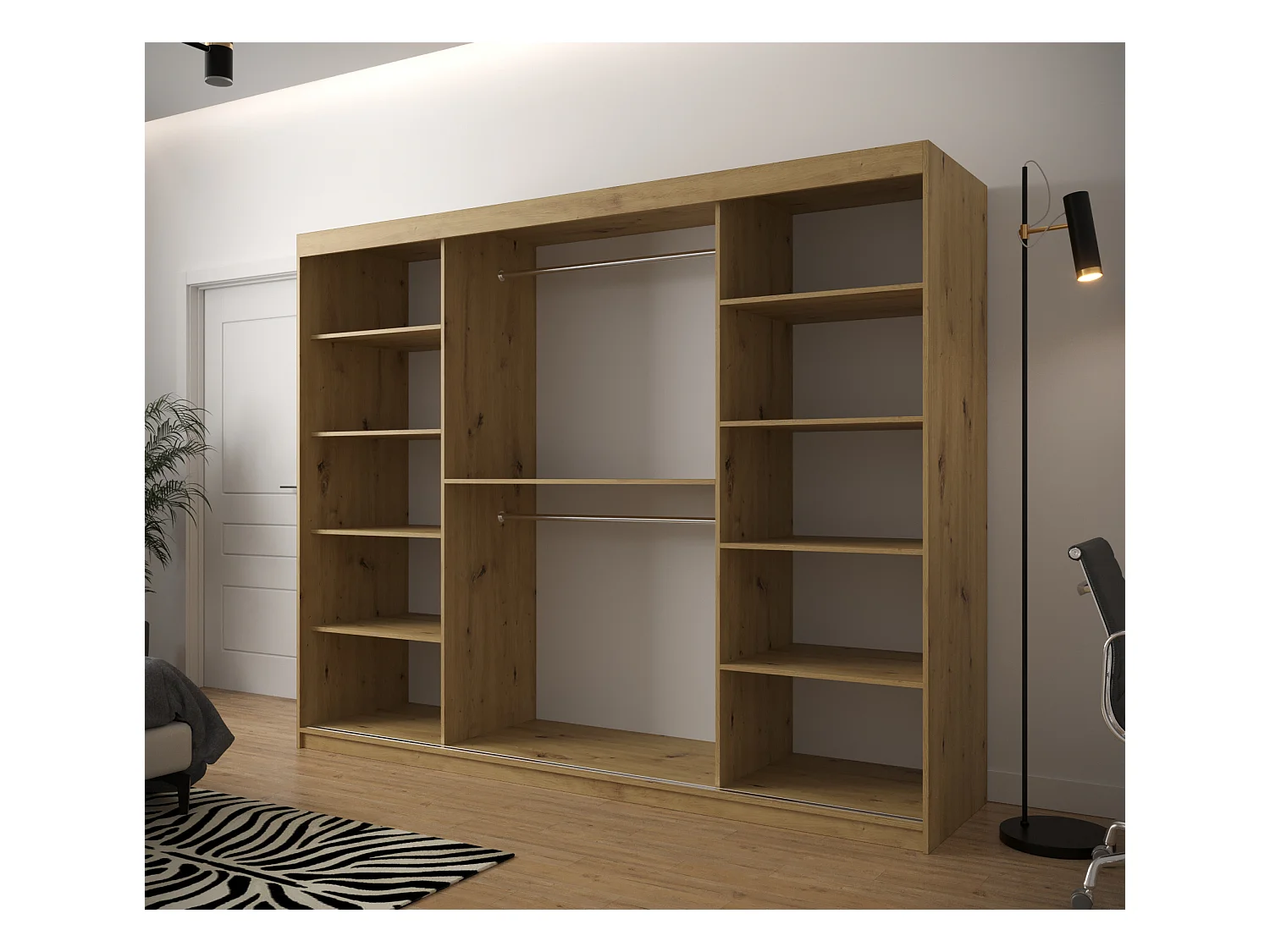 Schwebetürenschrank Jodełka 200/250/62 3-Türig (Artisan/Weiß)