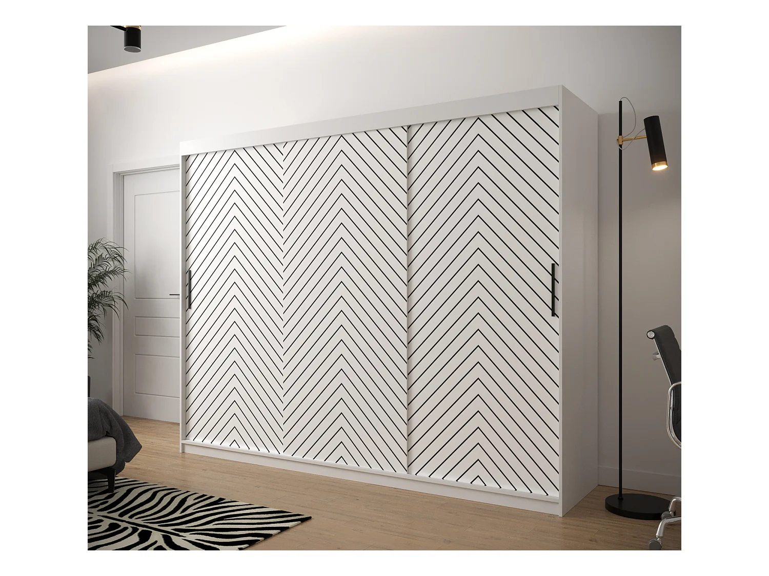 Armoire à portes coulissantes Jodełka 1 200/250/62 3 portes (Blanc)