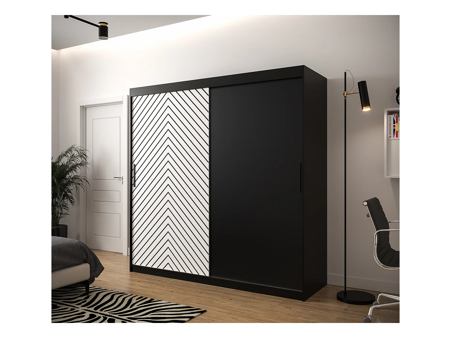 Armoire à portes coulissantes Jodełka 200/200/62 2 portes (Noir/Blanc)