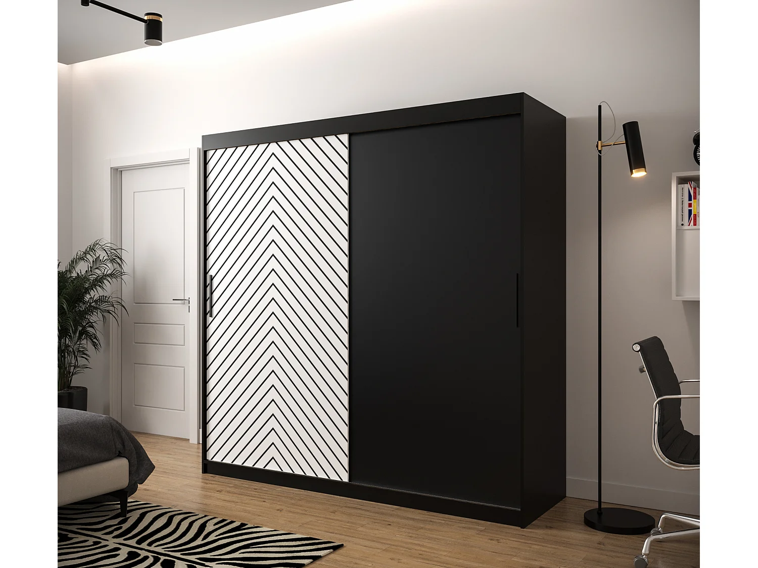 Armoire à portes coulissantes Jodełka 200/200/62 2 portes (Noir/Blanc)