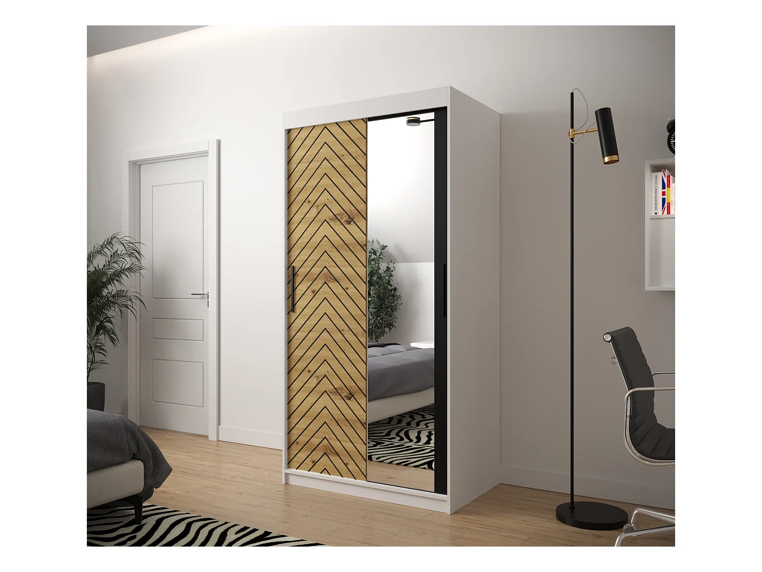 Schwebetürenschrank Jodełka 2 200/100/62 2-Türig (Weiß/Artisan)