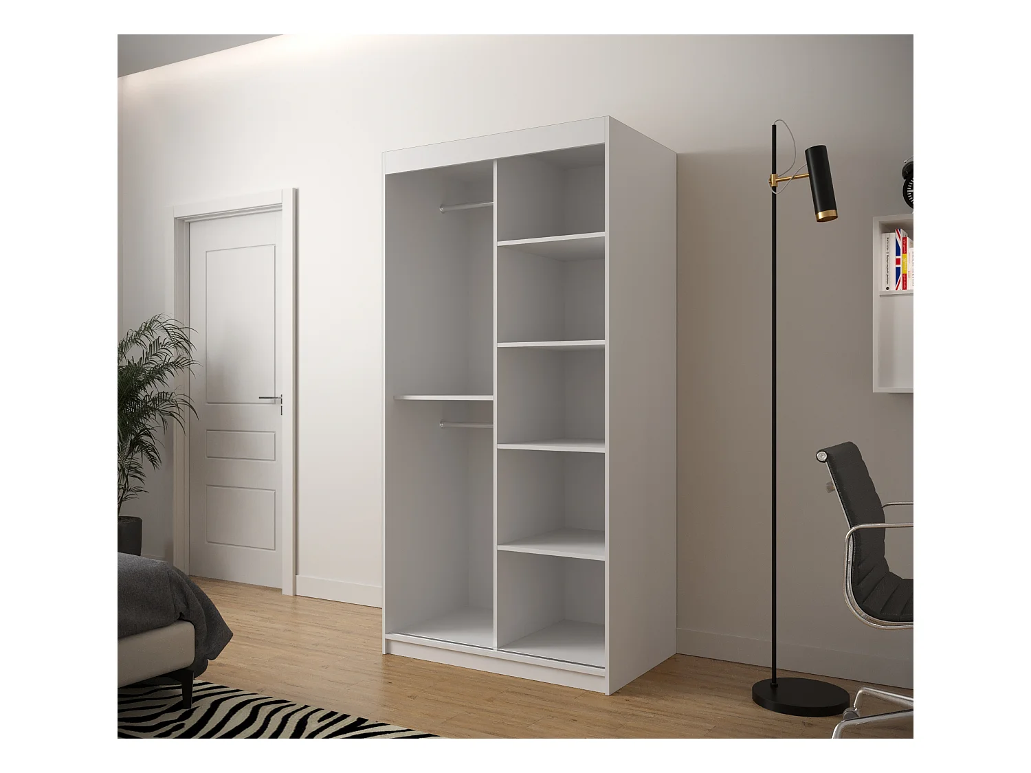 Schwebetürenschrank Jodełka 2 200/100/62 2-Türig (Weiß/Artisan)